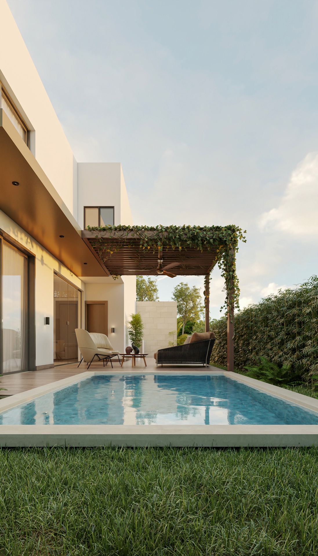 Jardín y piscina