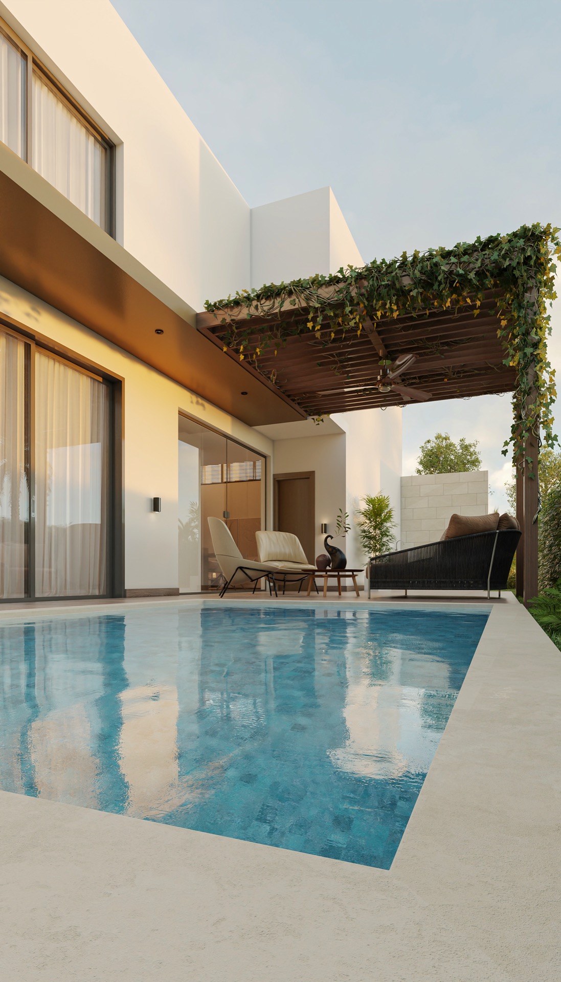 Piscina privada al atardecer
